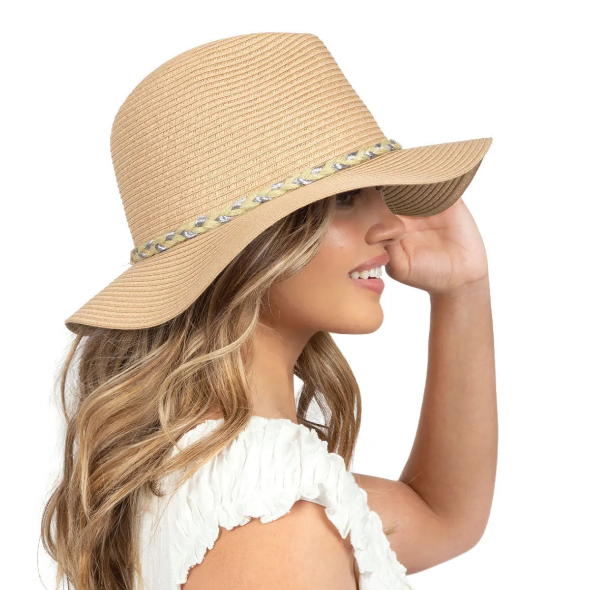 Metallic Braid Straw Fedora-David & Young Hot