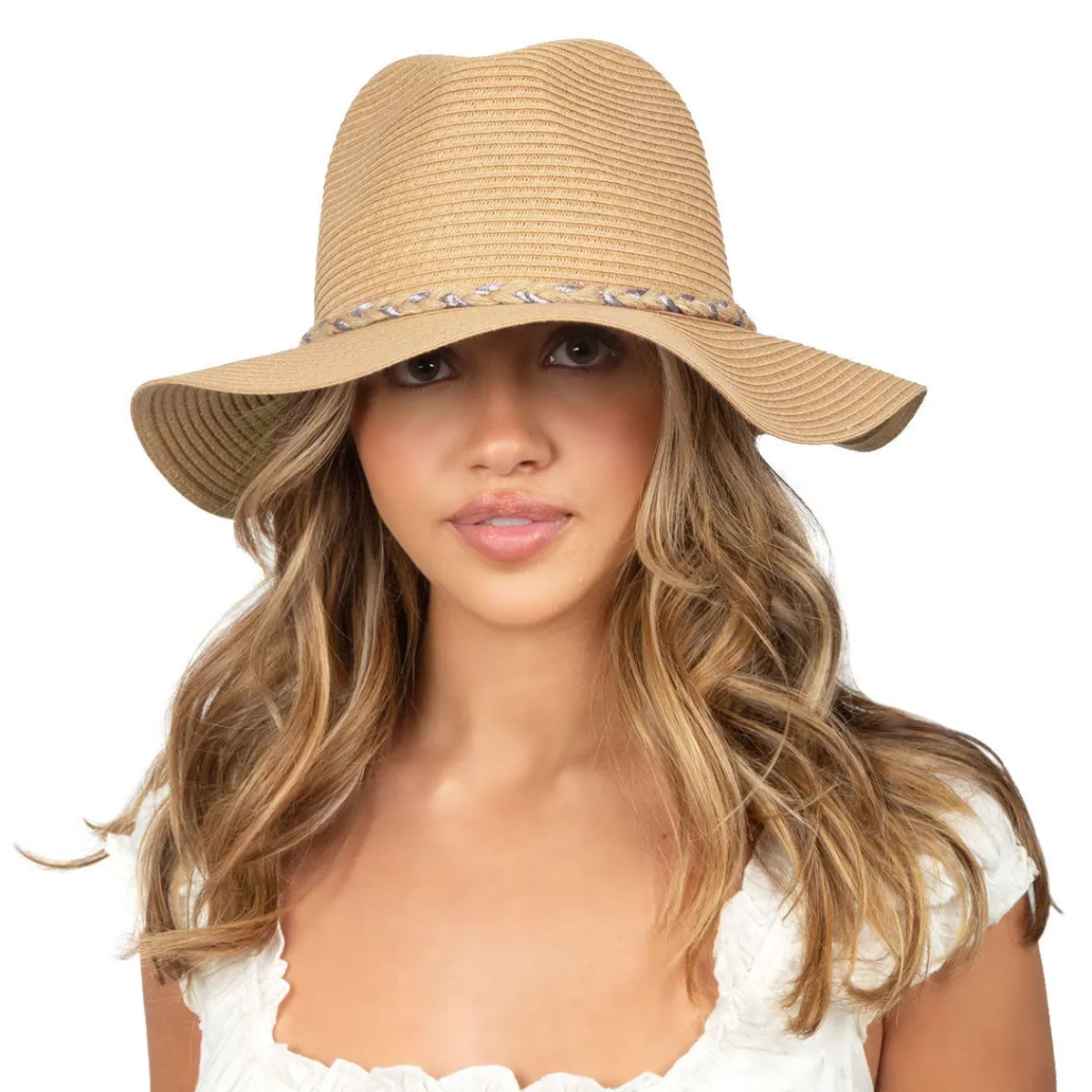 Metallic Braid Straw Fedora-David & Young Hot