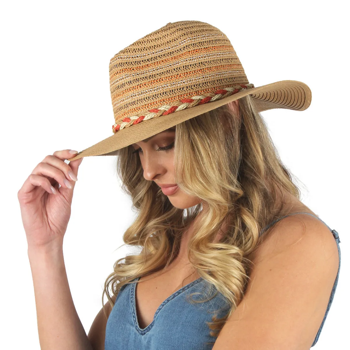 Multi Braided Straw Fedora-David & Young New
