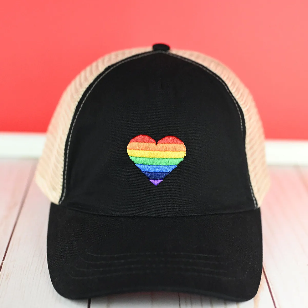 Rainbow Heart Mesh Back Baseball Cap-PonyFlo New
