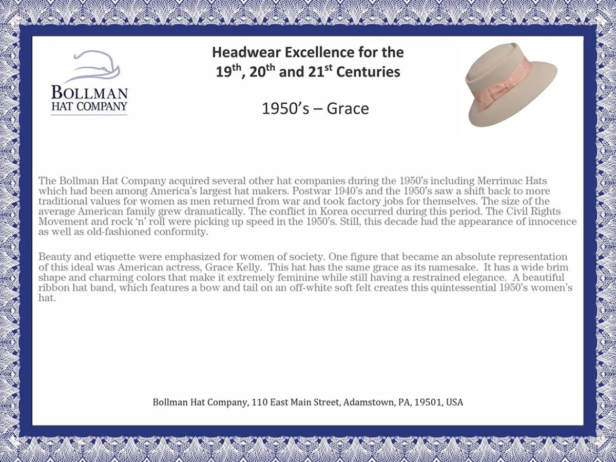 1950s Bollman Heritage Collection Grace-Bollman Hat Company Best